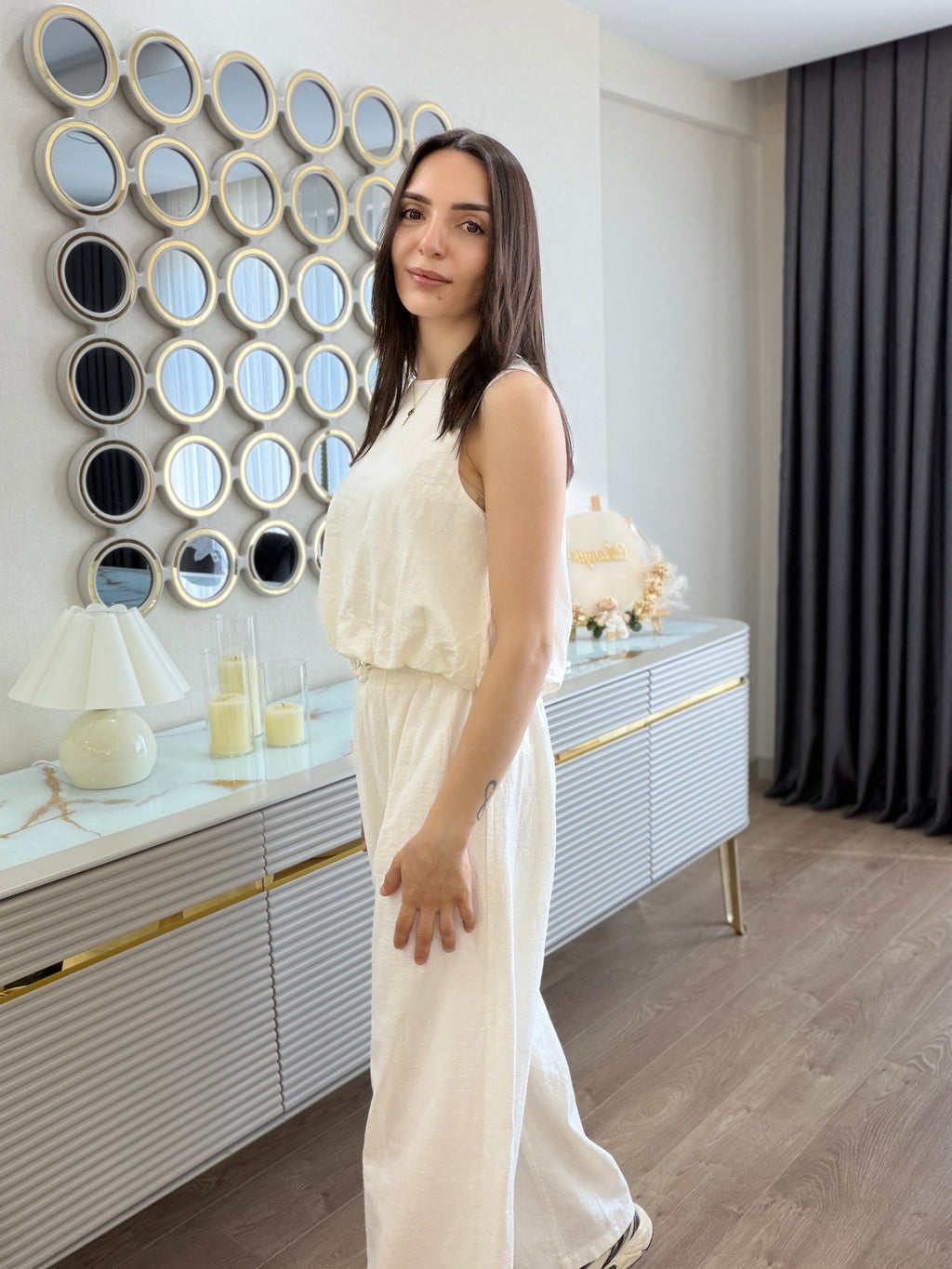Balon Model Keten Pantolon Bluz Takım