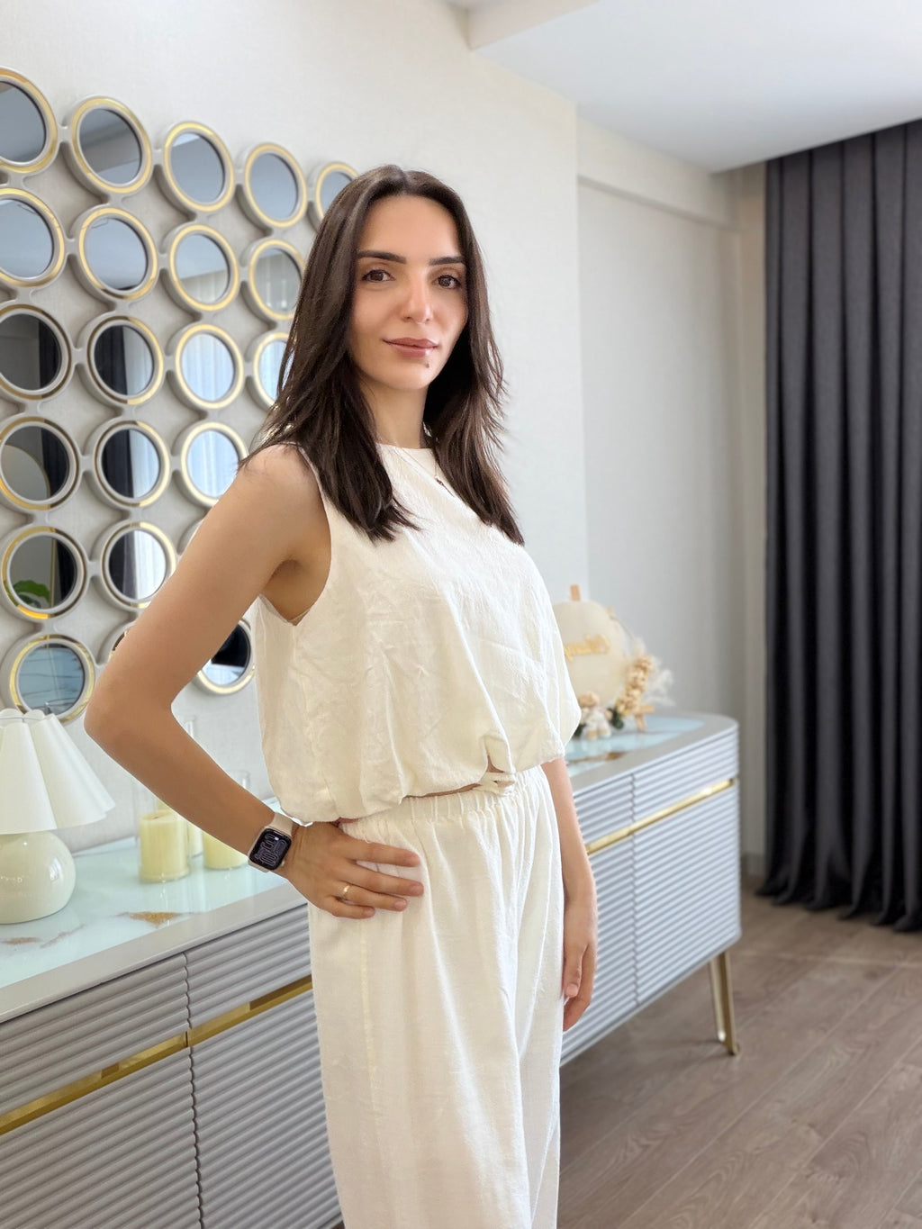 Balon Model Keten Pantolon Bluz Takım