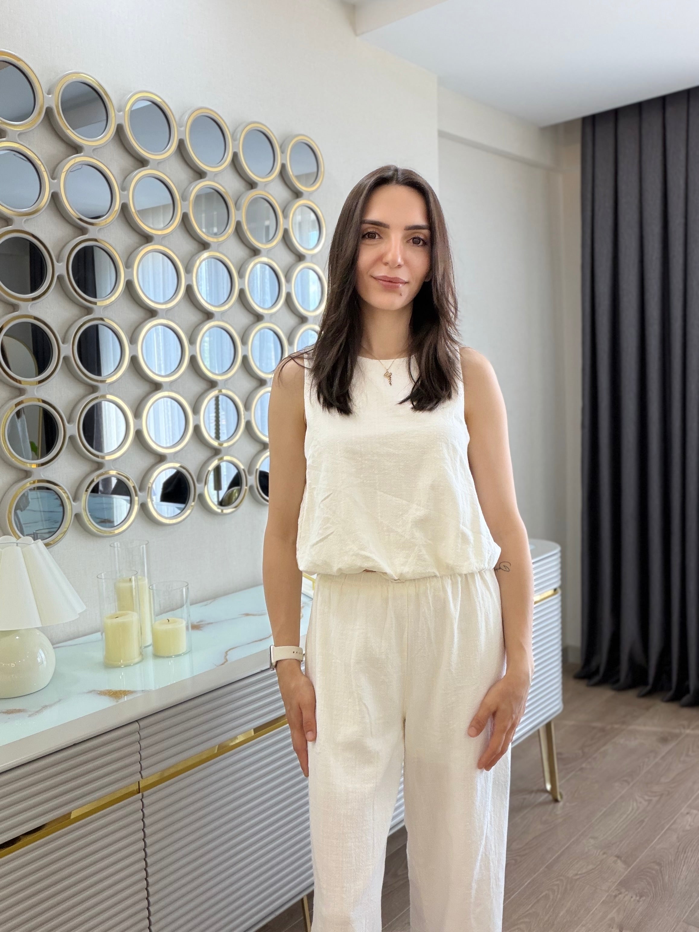 Balon Model Keten Pantolon Bluz Takım