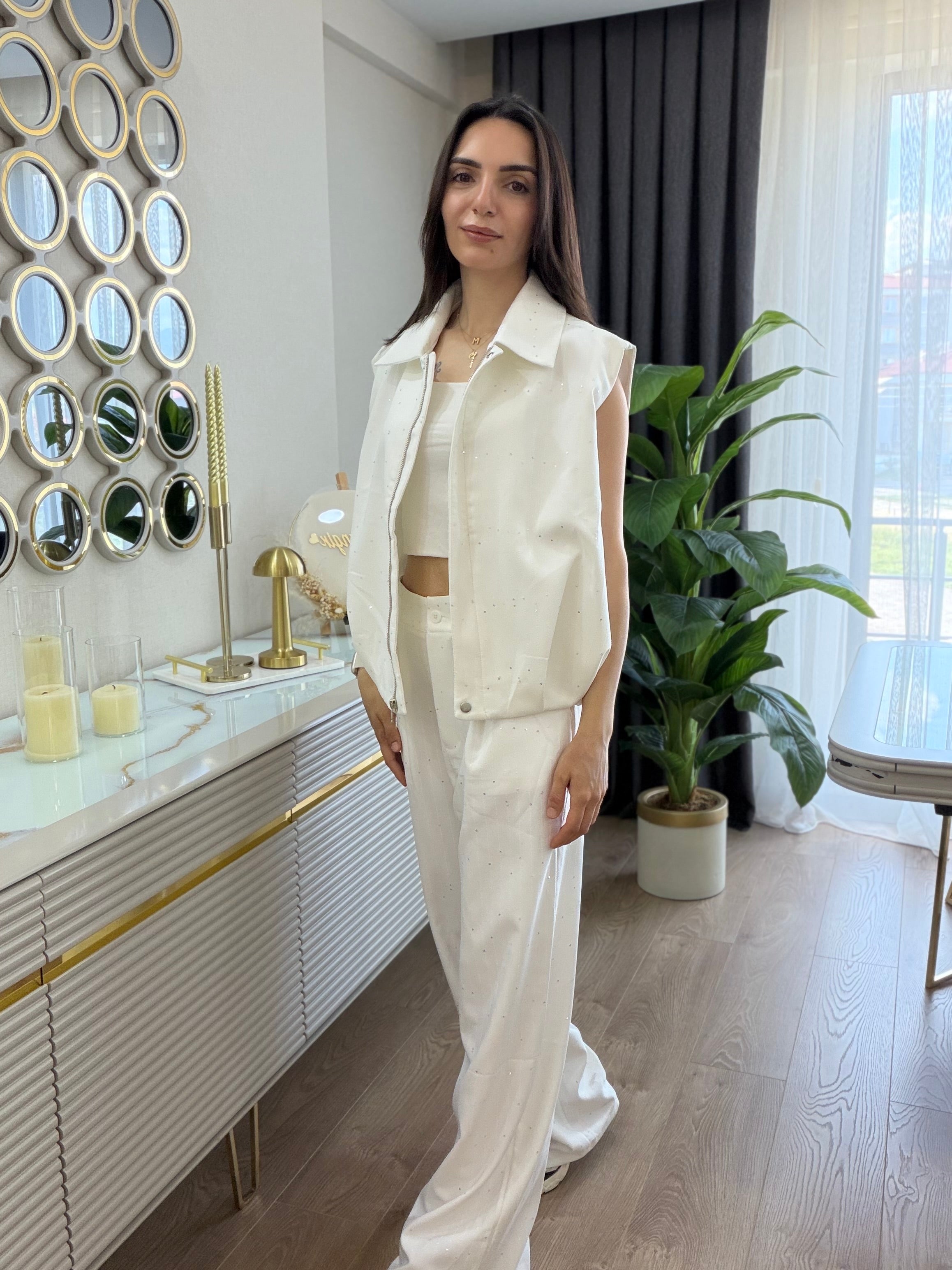 Pul Detay Yelek Pantolon Takımı