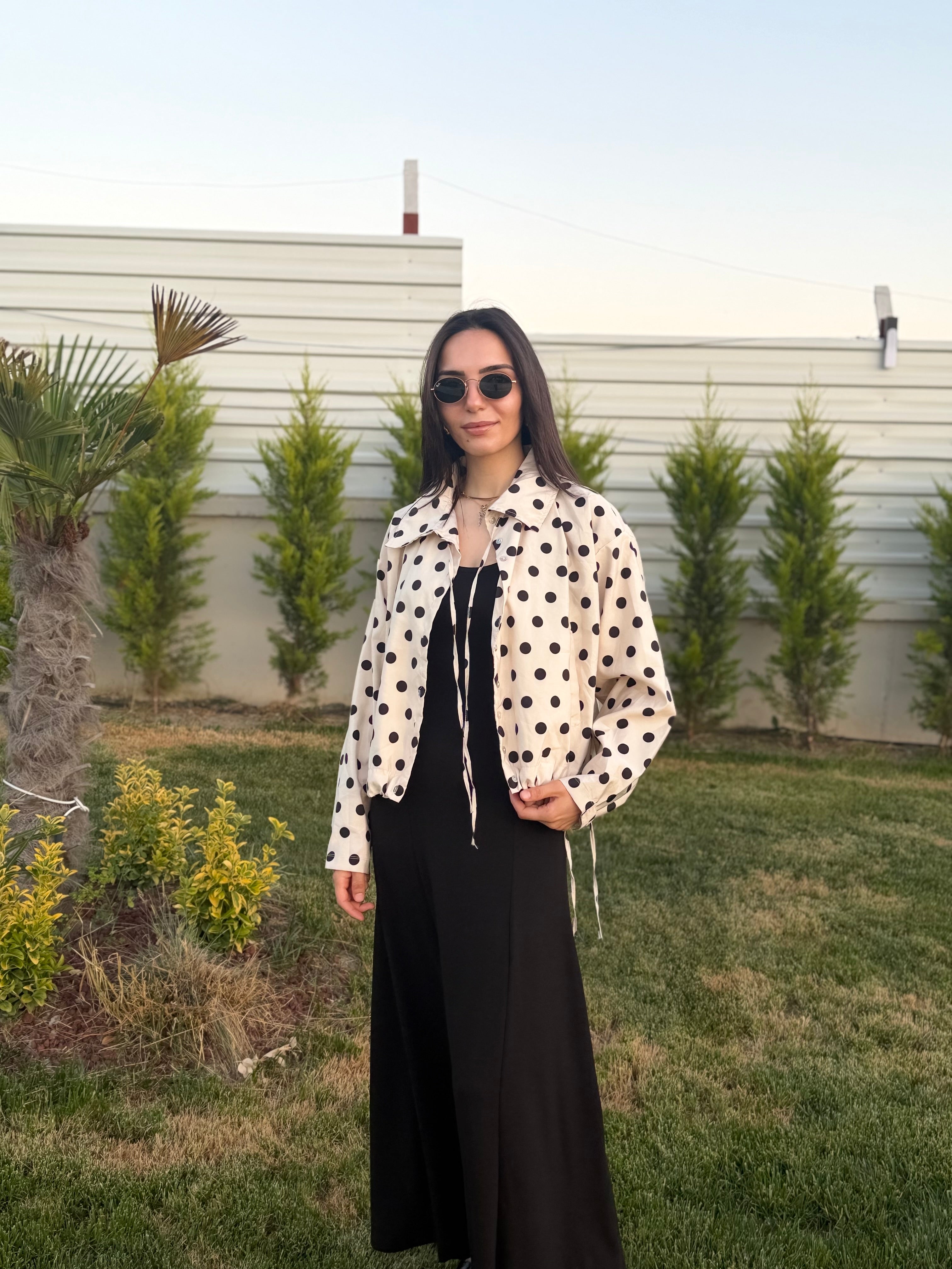 Puantiyeli İnce Ceket Siyah Elbise